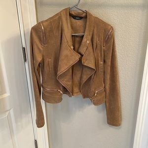 Suede tan jacket with gold zippers
